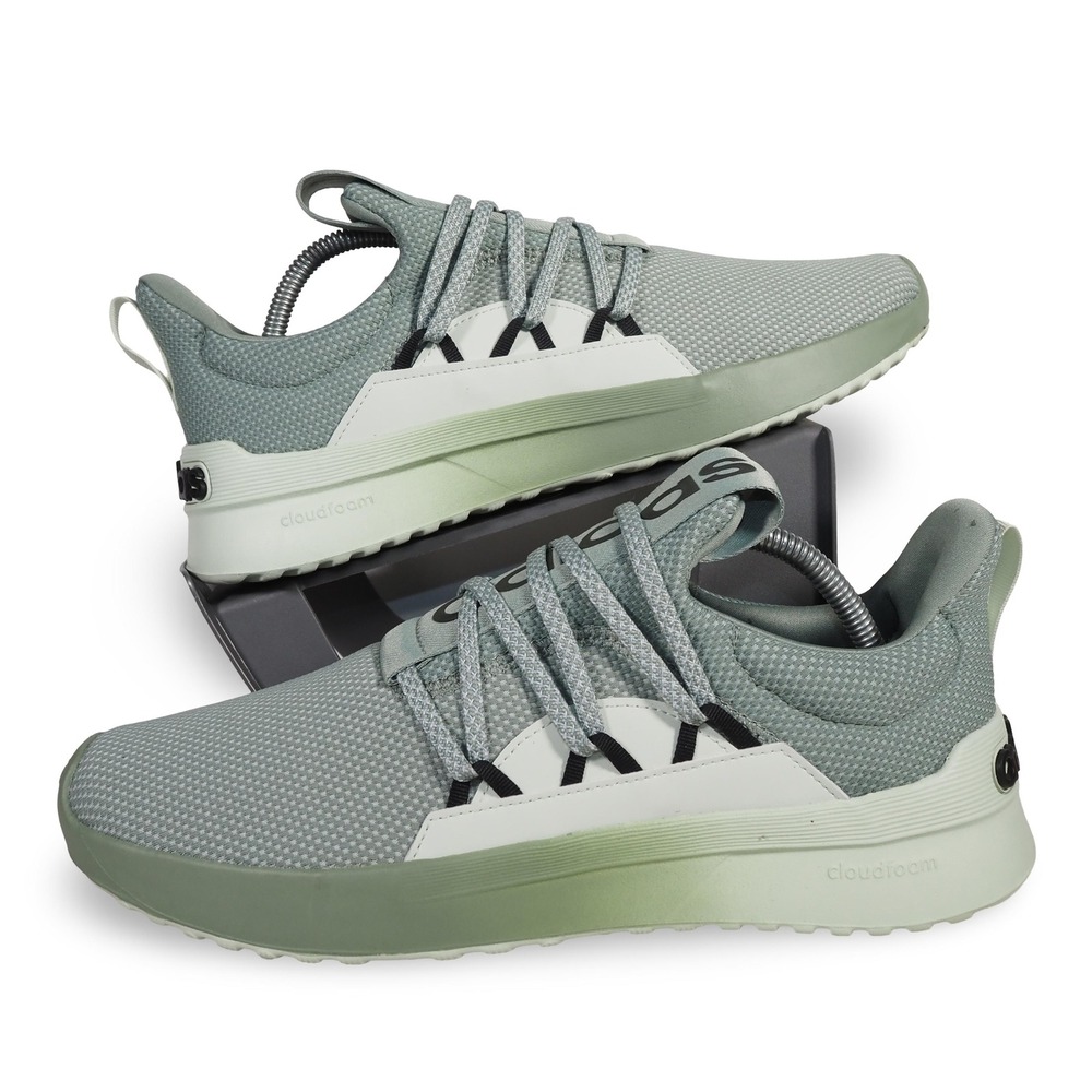Adidas Cloudfoam Mens 9 Sage Green White Lace Up Athletic Sneakers Shoes